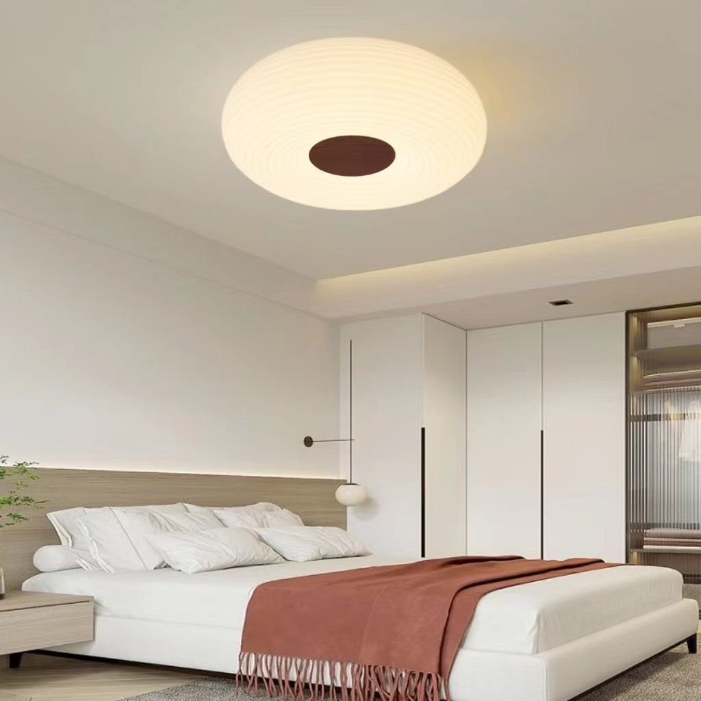 Modern Cream Ribbed Round Ceiling Lamp