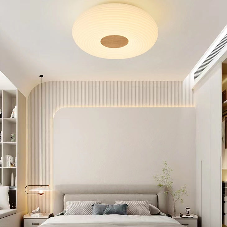 Modern Cream Ribbed Round Ceiling Lamp