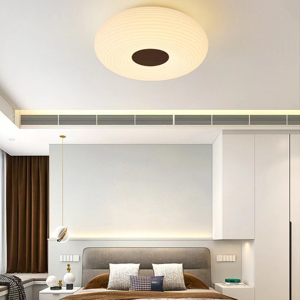 Modern Cream Ribbed Round Ceiling Lamp