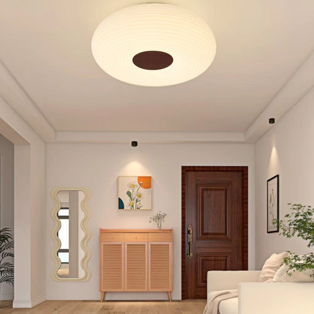 Modern Cream Ribbed Round Ceiling Lamp