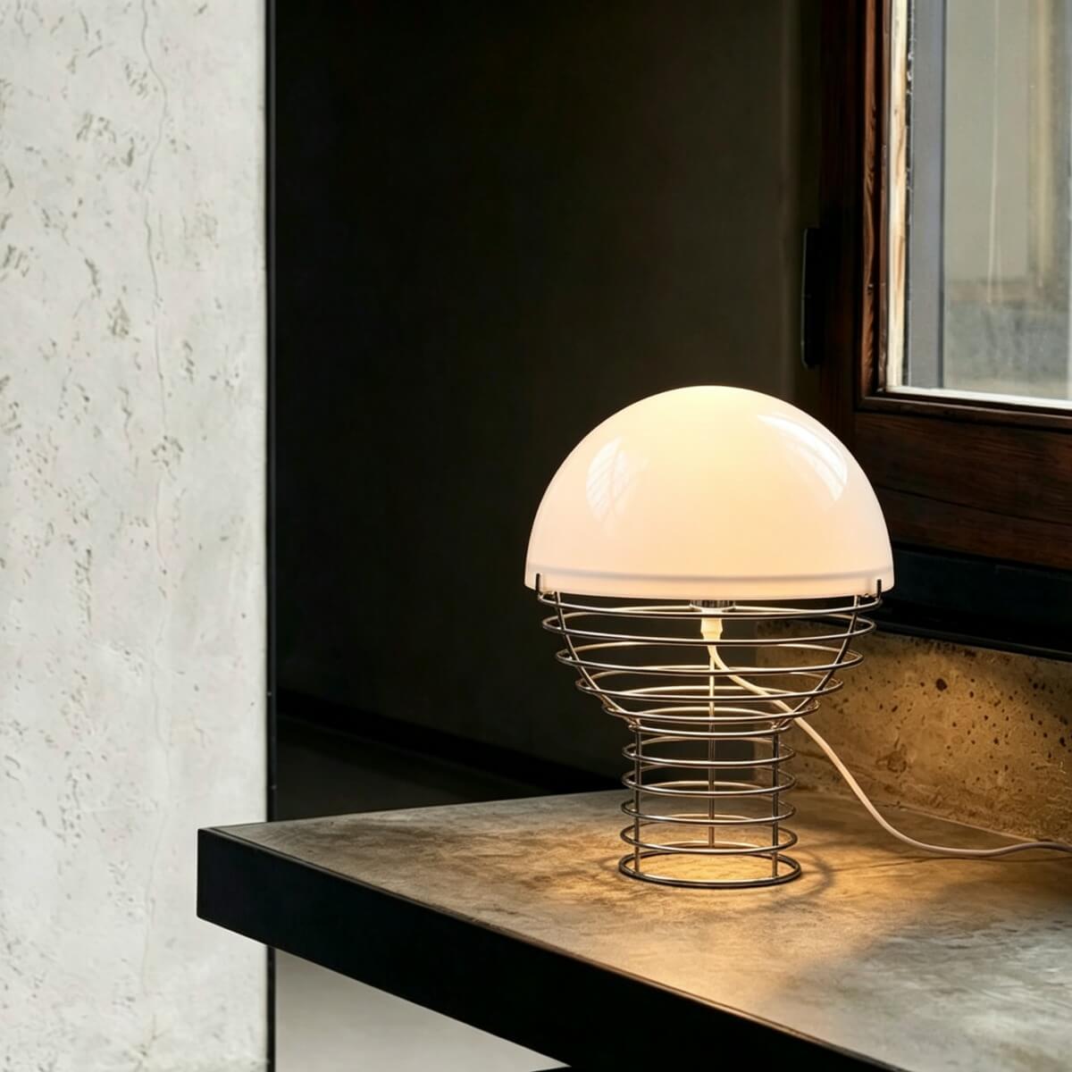 Modern Glass Shade and Spiral Base Unusual Table Lamp
