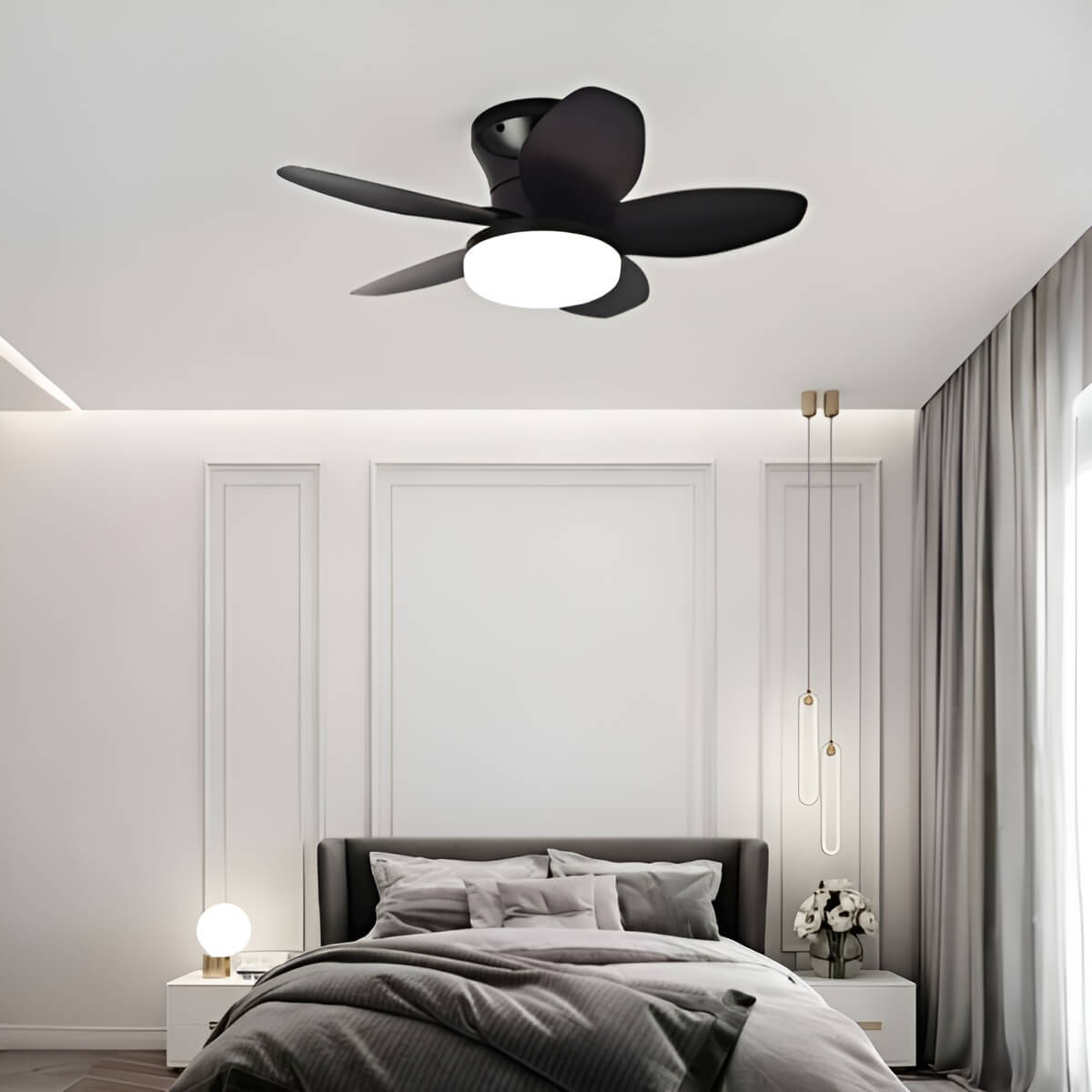 Ventilateur plafond avec lumière et télécommande moderne et minimaliste à 5 pales