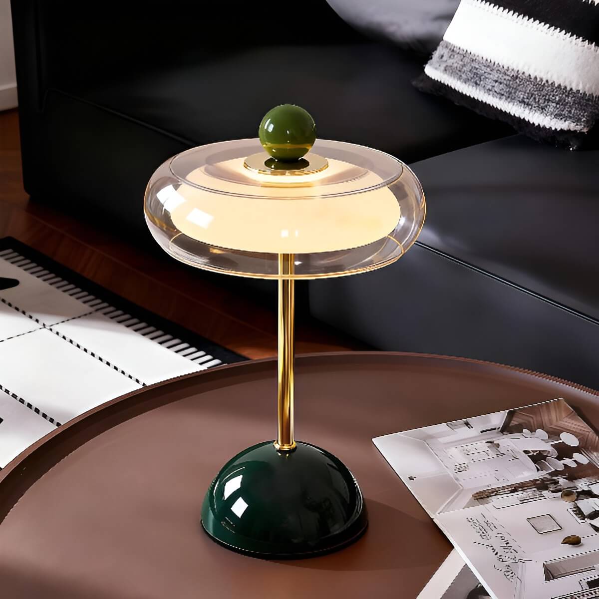 Modern Rechargeable Glass Table Lamp with Amber Shade