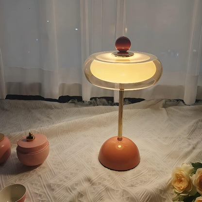 Modern Rechargeable Glass Table Lamp with Amber Shade