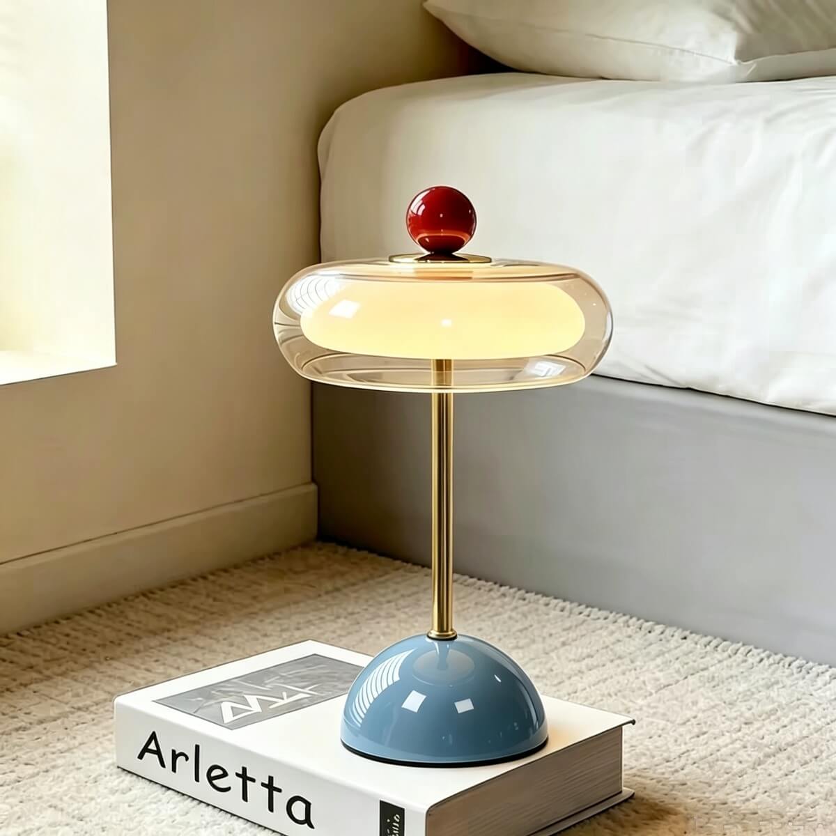 Modern Rechargeable Glass Table Lamp with Amber Shade