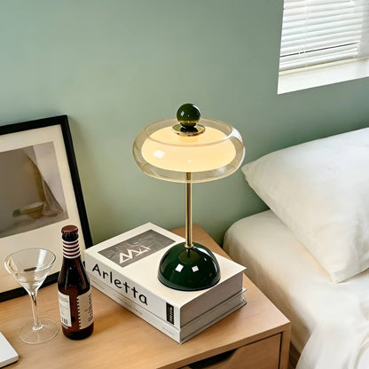Modern Rechargeable Glass Table Lamp with Amber Shade