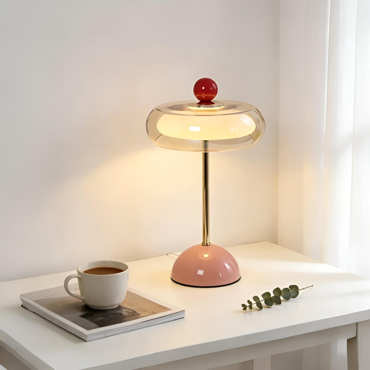 Modern Rechargeable Glass Table Lamp with Amber Shade
