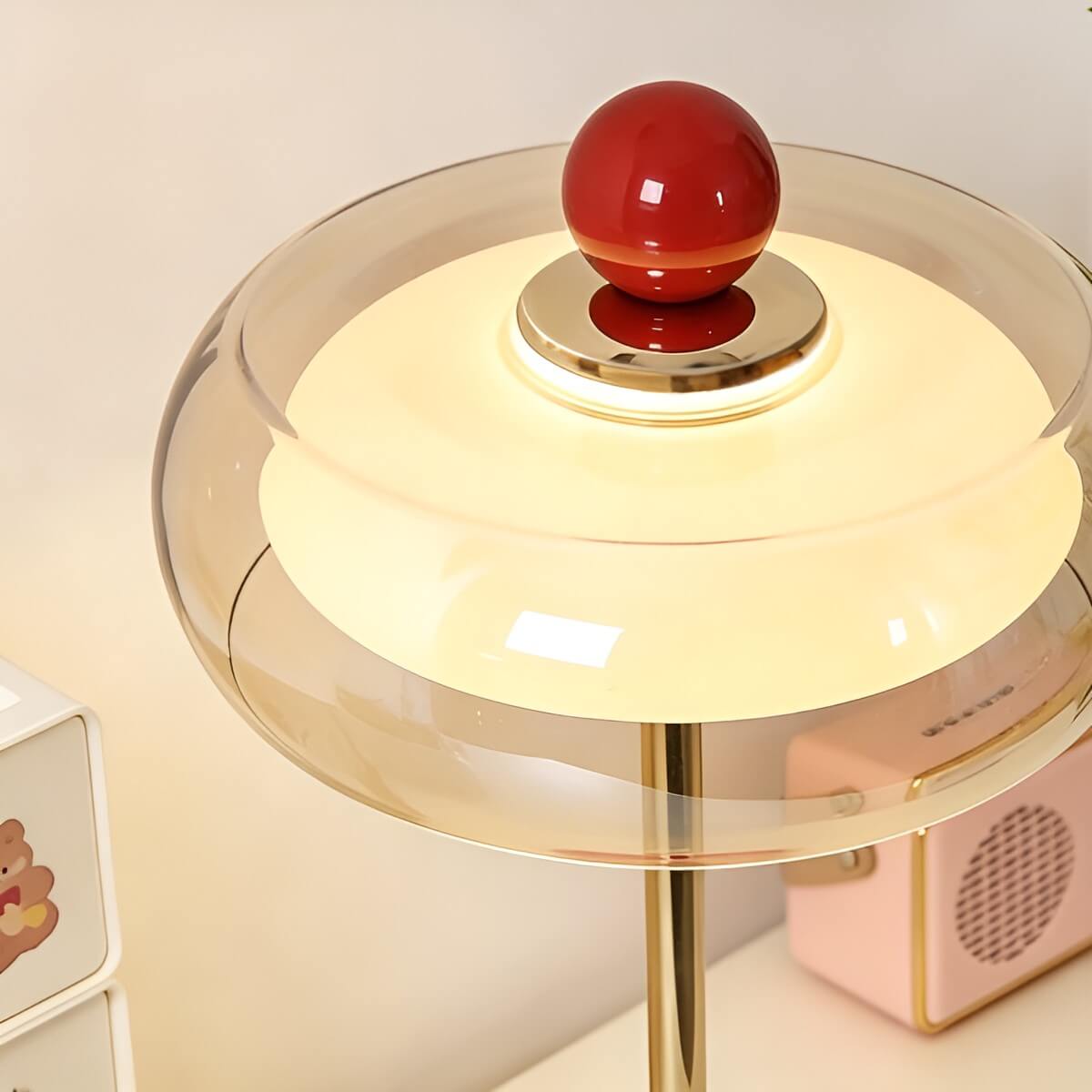 Modern Rechargeable Glass Table Lamp with Amber Shade