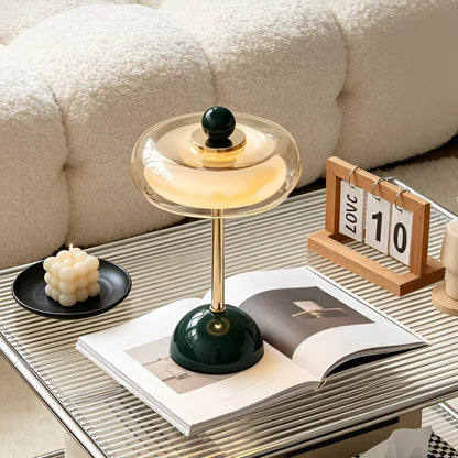 Modern Rechargeable Glass Table Lamp with Amber Shade
