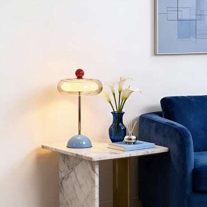 Modern Rechargeable Glass Table Lamp with Amber Shade