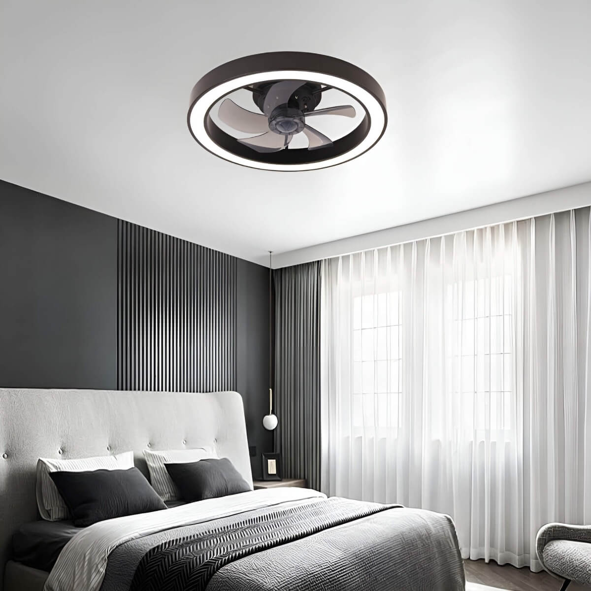 Modern Round Compact Ceiling Fan with Light for Bedroom