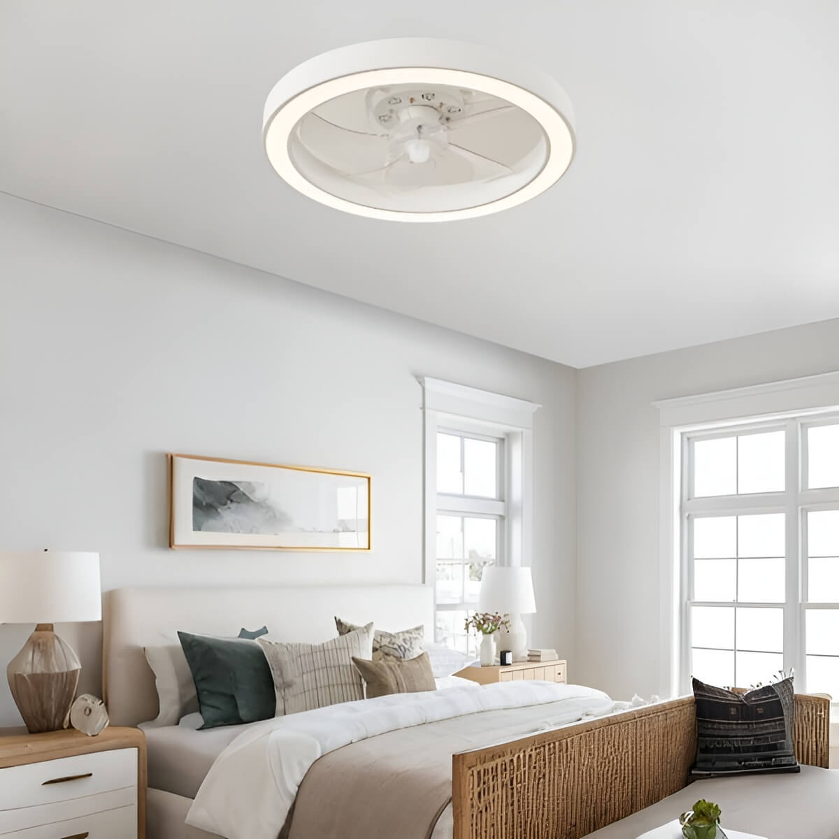 Modern Round Compact Ceiling Fan with Light for Bedroom