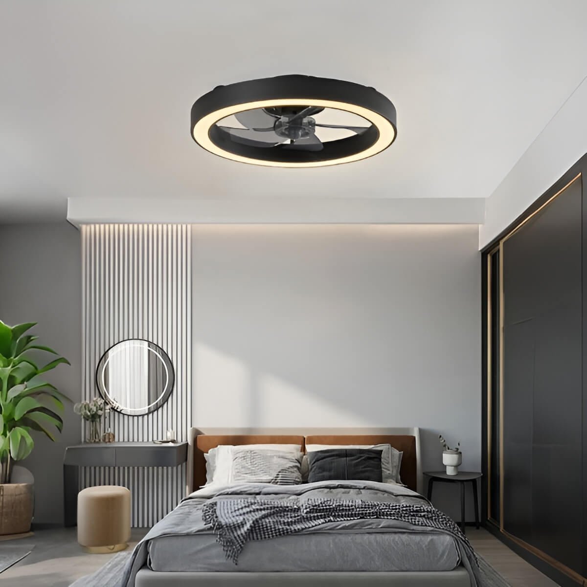 Modern Round Compact Ceiling Fan with Light for Bedroom