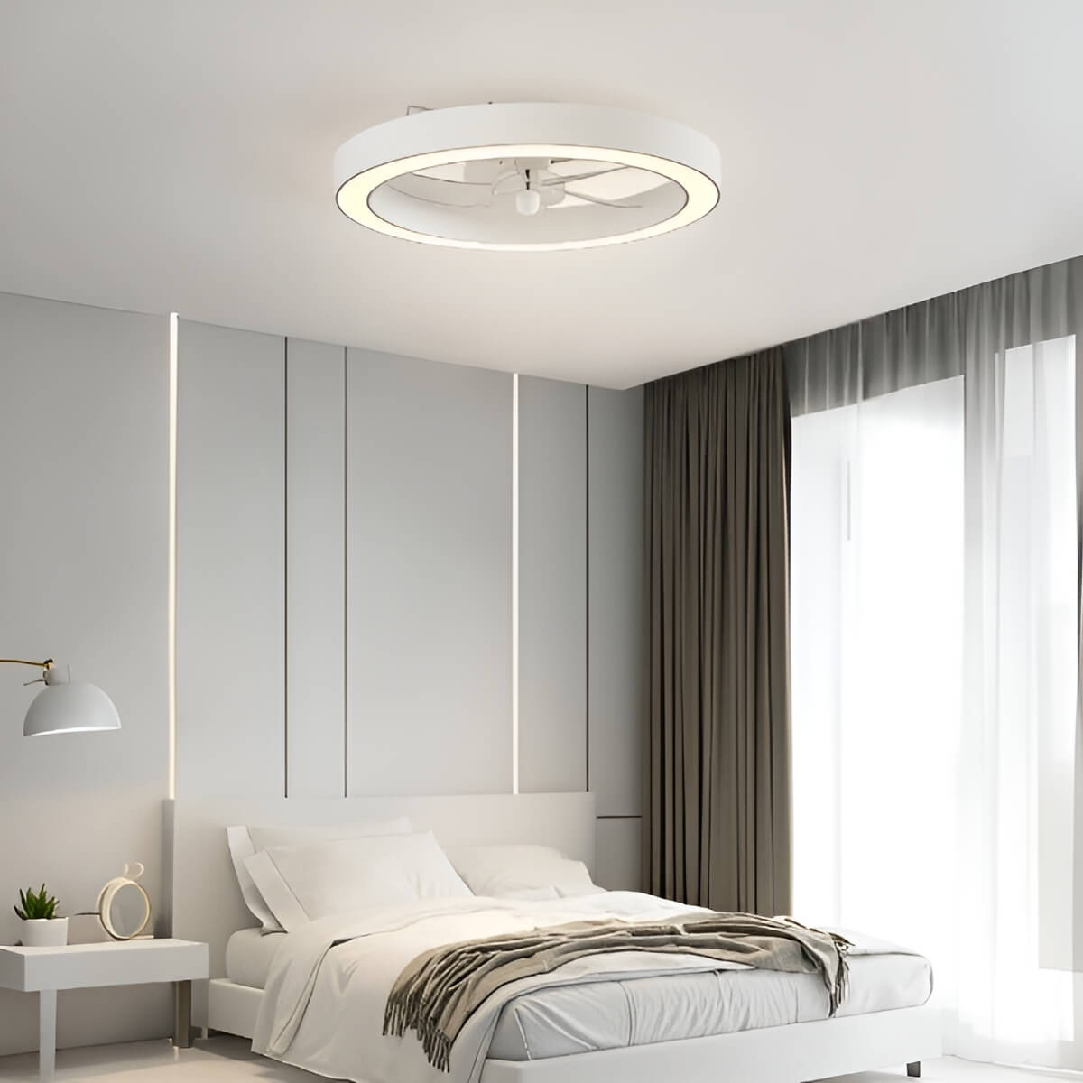 Modern Round Compact Ceiling Fan with Light for Bedroom