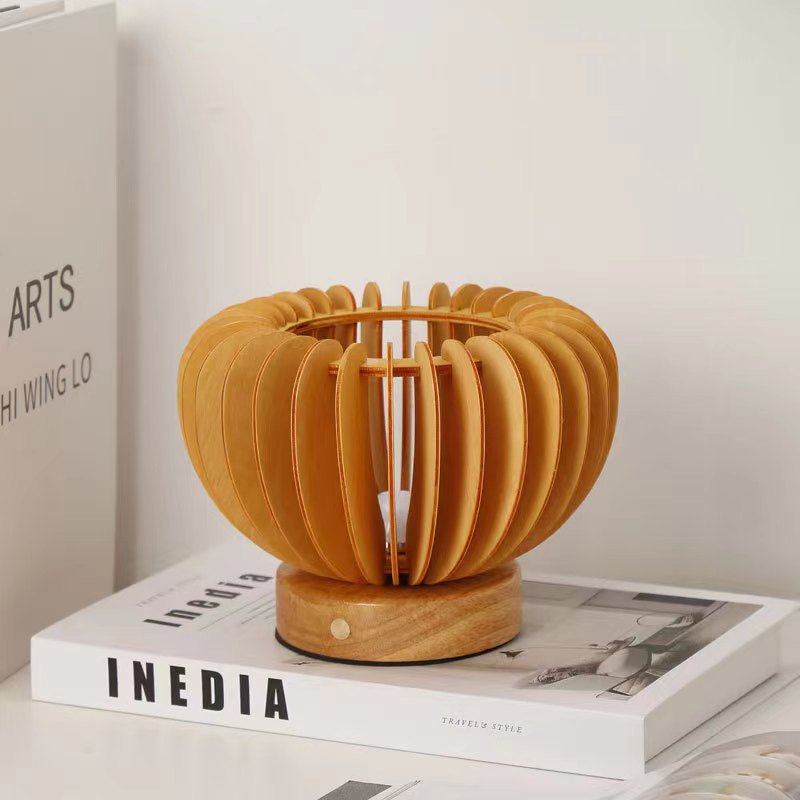 Modern Wooden Pumpkin Rechargeable Table Lamp