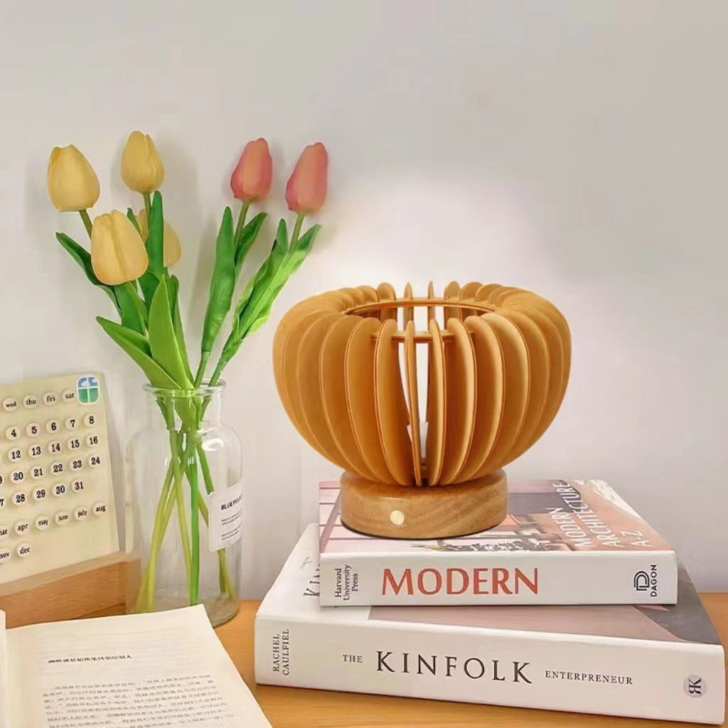 Modern Wooden Pumpkin Rechargeable Table Lamp