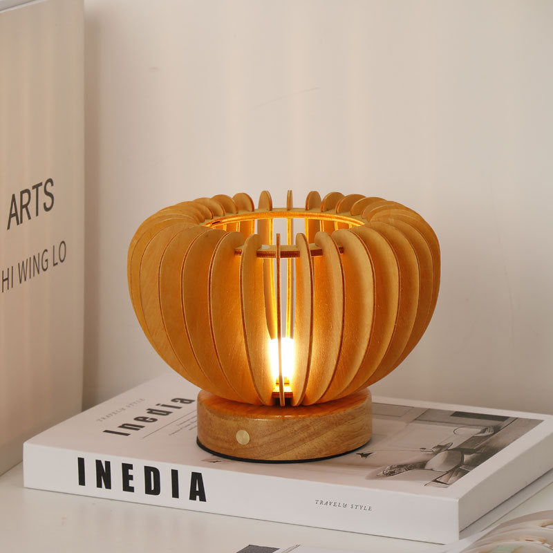 Modern Wooden Pumpkin Rechargeable Table Lamp