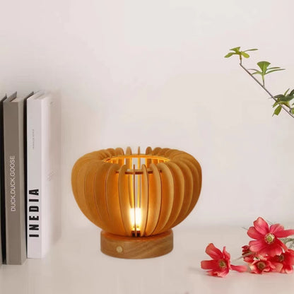 Modern Wooden Pumpkin Rechargeable Table Lamp