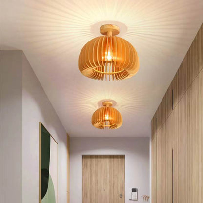 Modern Wooden Pumpkin Ceiling Lamp