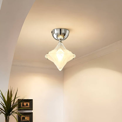 Modern Bauhaus Chrome and White Glass Star Ceiling Light