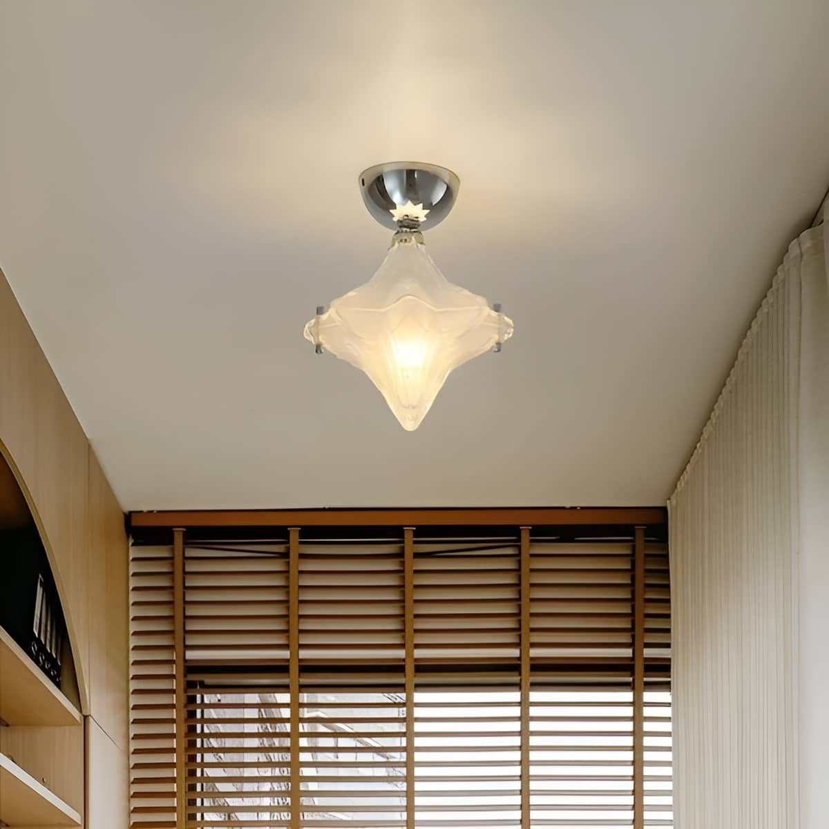 Modern Bauhaus Chrome and White Glass Star Ceiling Light