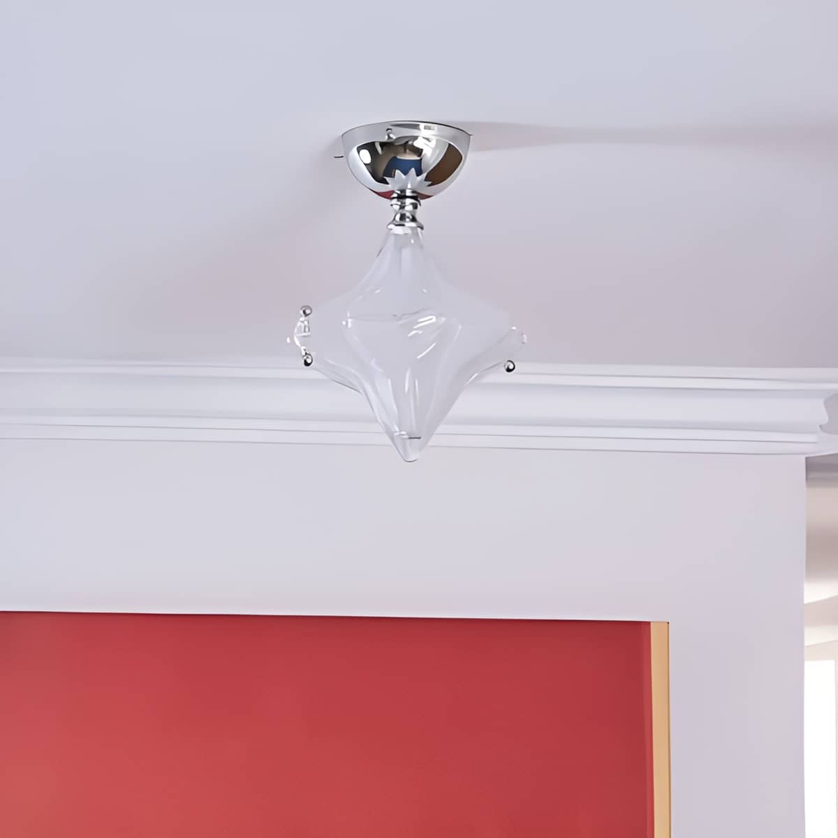 Modern Bauhaus Chrome and White Glass Star Ceiling Light