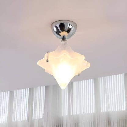 Modern Bauhaus Chrome and White Glass Star Ceiling Light