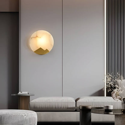 Modern Round Marble and Copper Wall Sconce