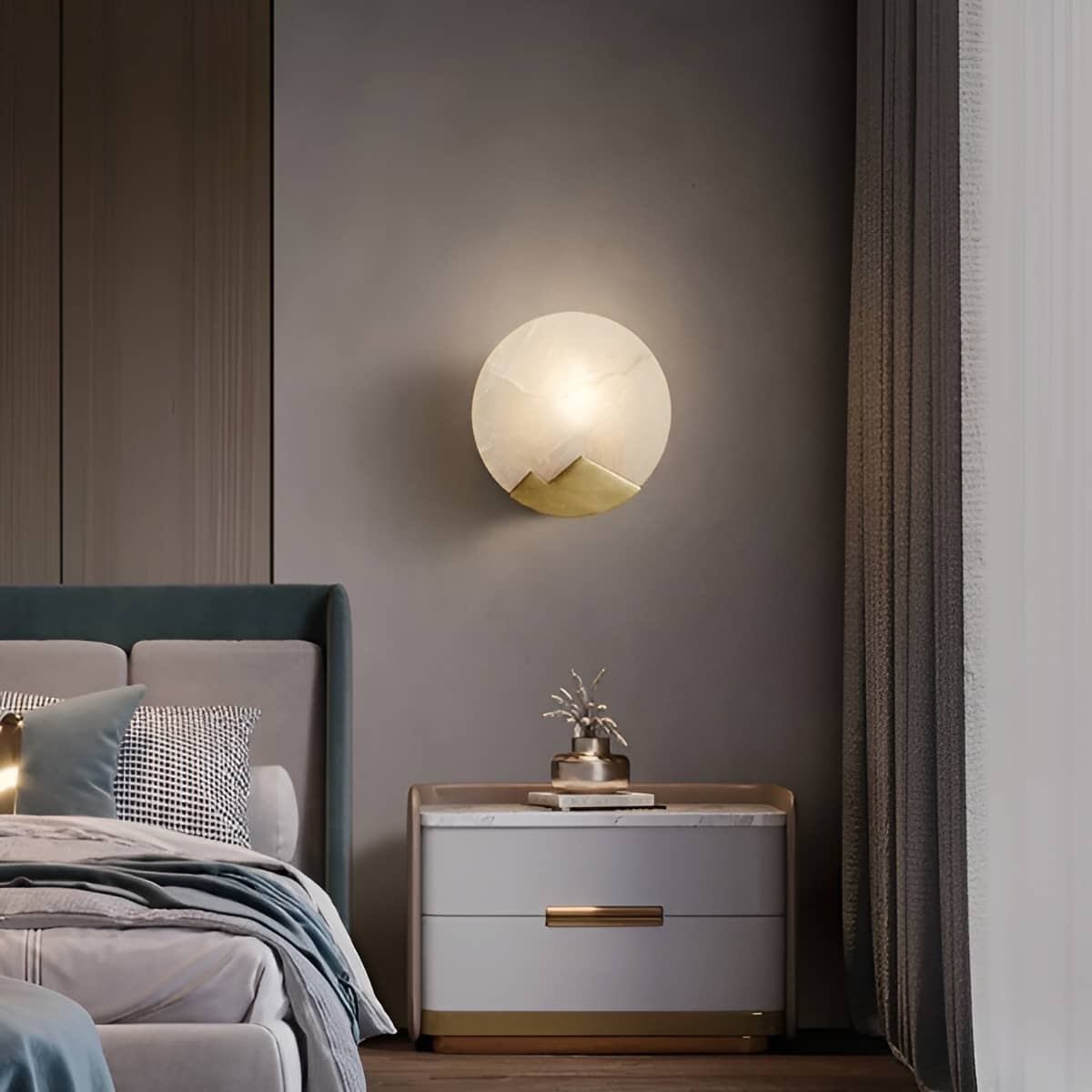 Modern Round Marble and Copper Wall Sconce