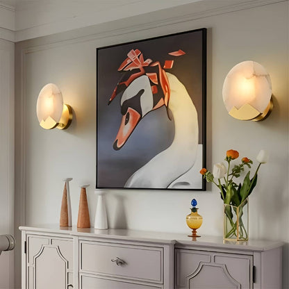 Modern Round Marble and Copper Wall Sconce