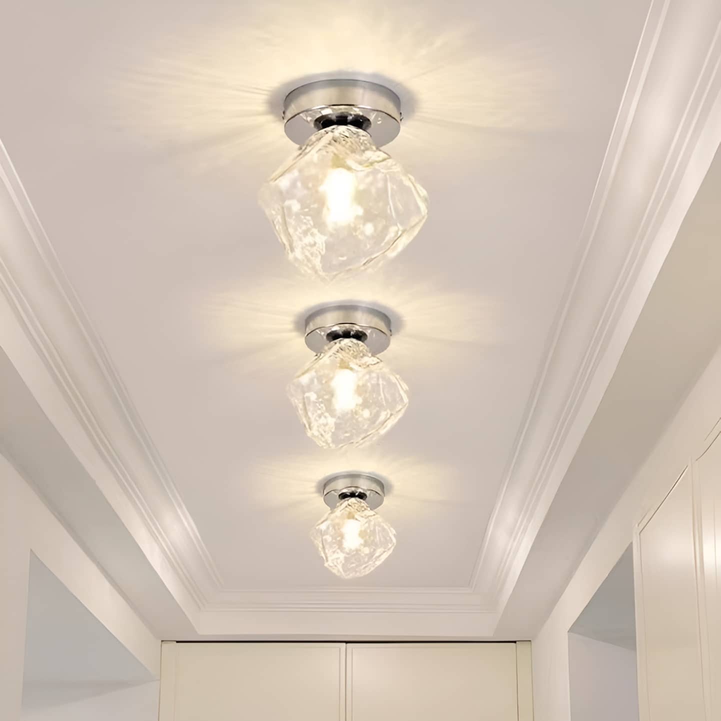 Modern Silver Glass Ice Cube Ceiling Light