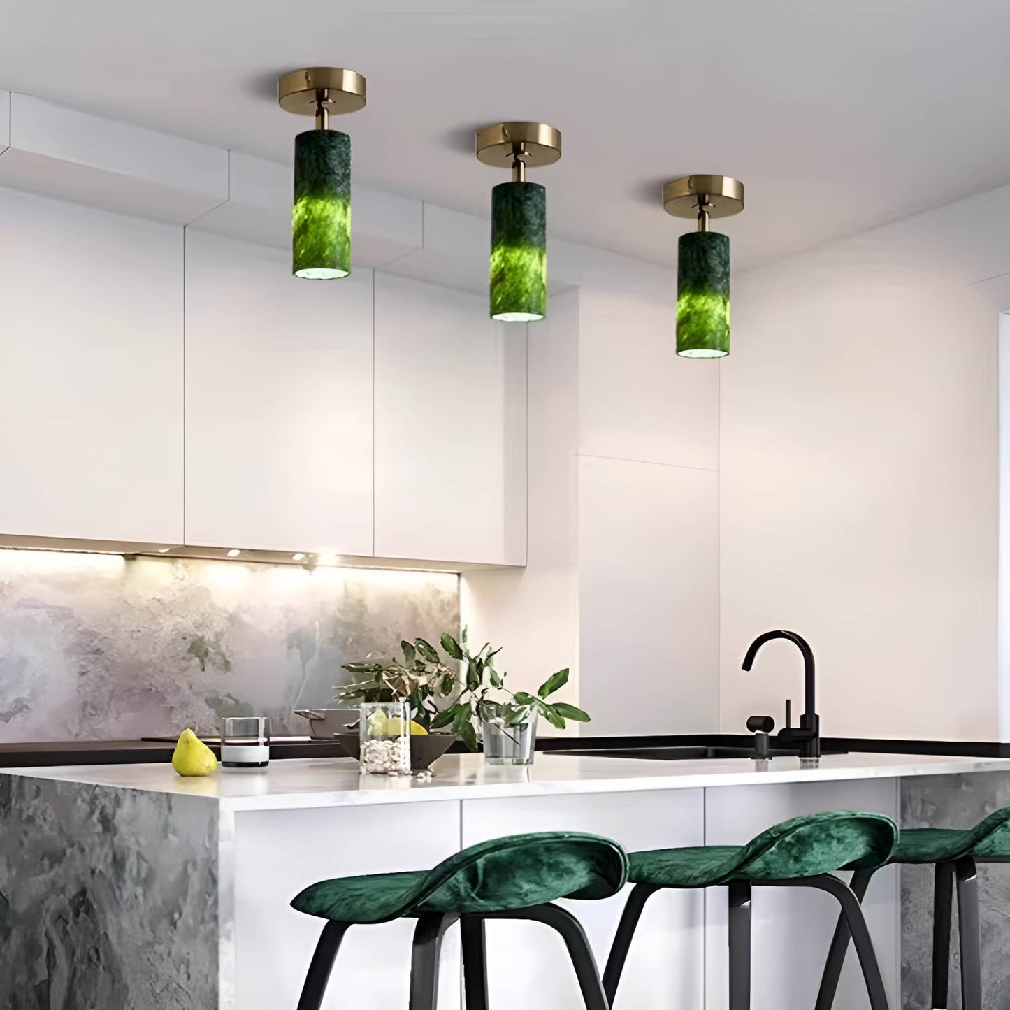 Natural Jade Vintage Dark Green Ceiling Light