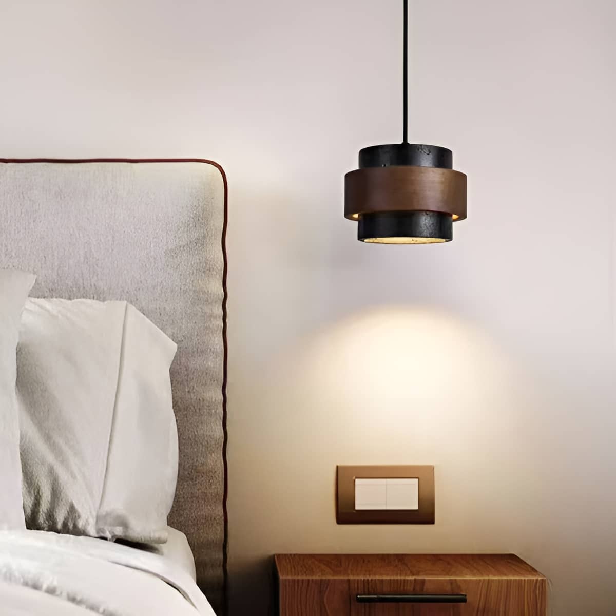 Natural Stone and Wood Vintage Farmhouse Pendant Light