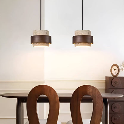 Natural Stone and Wood Vintage Farmhouse Pendant Light