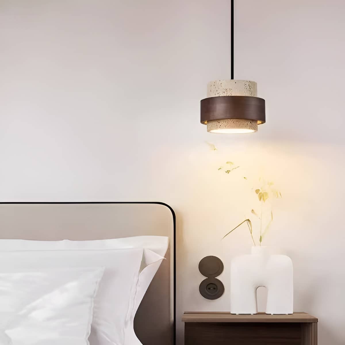 Natural Stone and Wood Vintage Farmhouse Pendant Light