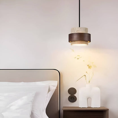 Natural Stone and Wood Vintage Farmhouse Pendant Light