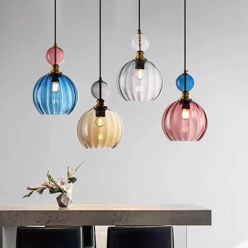 Nordic Ribbed Glass Globe Pendant Light