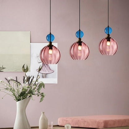 Nordic Ribbed Glass Globe Pendant Light