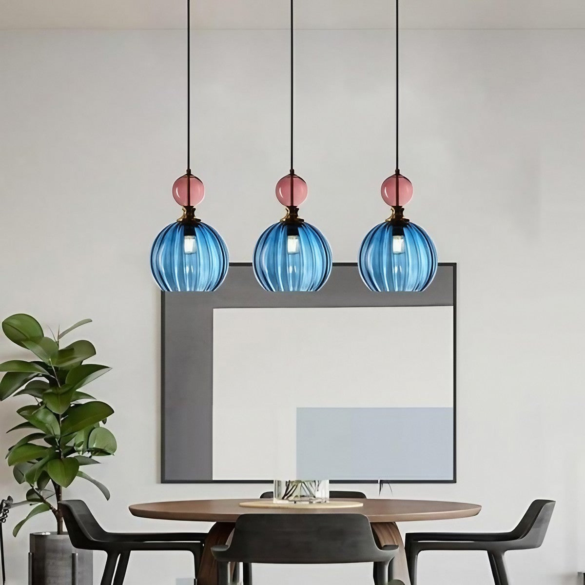 Nordic Ribbed Glass Globe Pendant Light