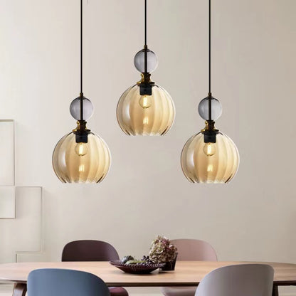 Nordic Ribbed Glass Globe Pendant Light