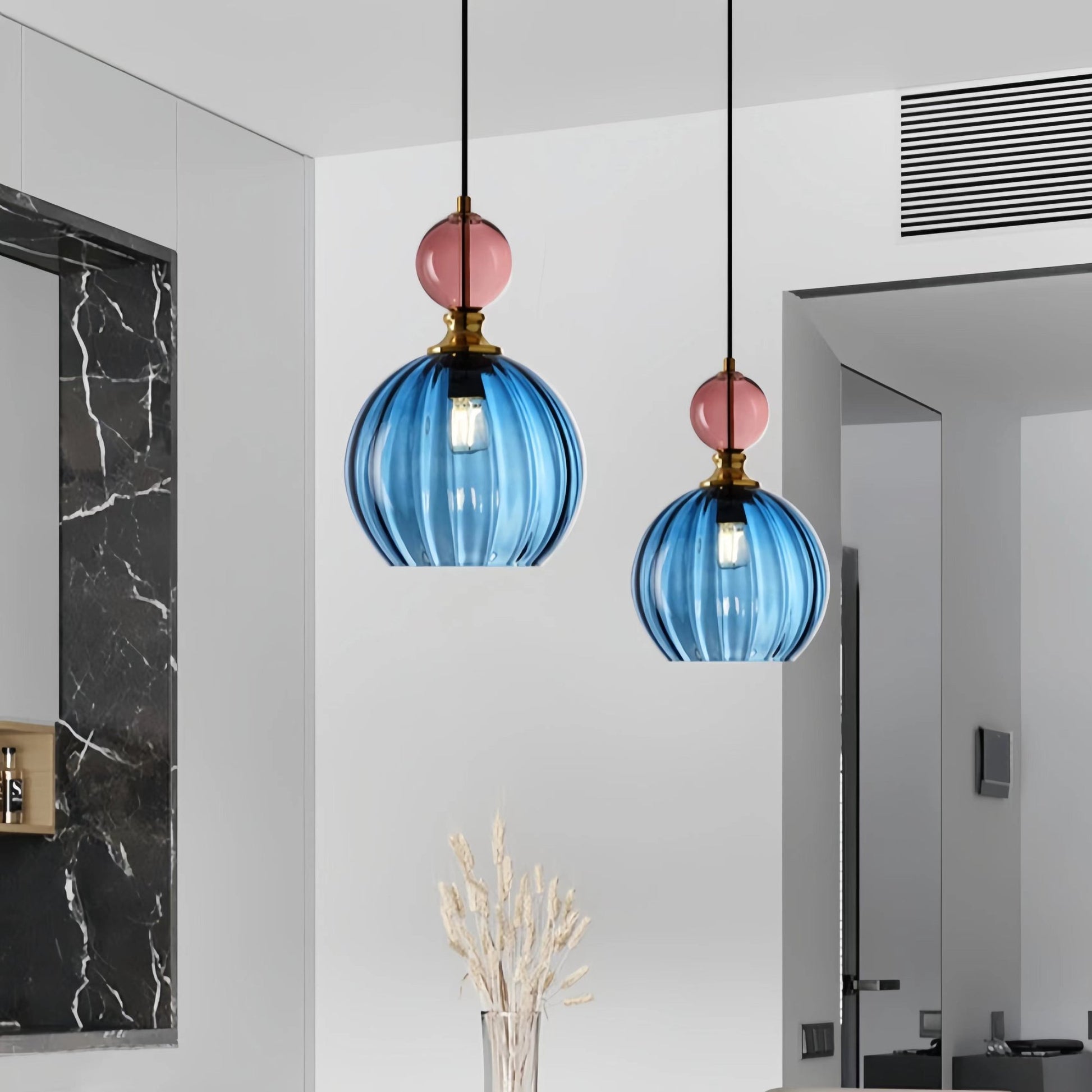 Nordic Ribbed Glass Globe Pendant Light