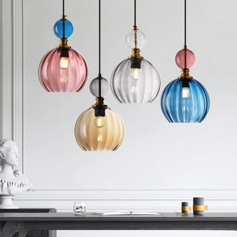 Nordic Ribbed Glass Globe Pendant Light