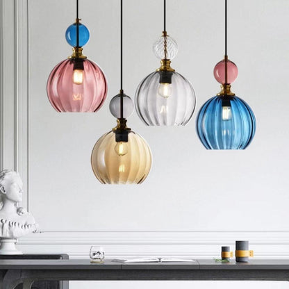 Nordic Ribbed Glass Globe Pendant Light