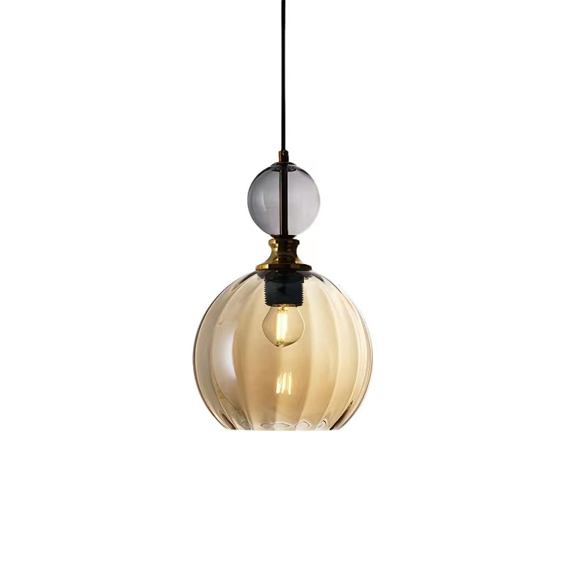 Nordic Ribbed Glass Globe Pendant Light