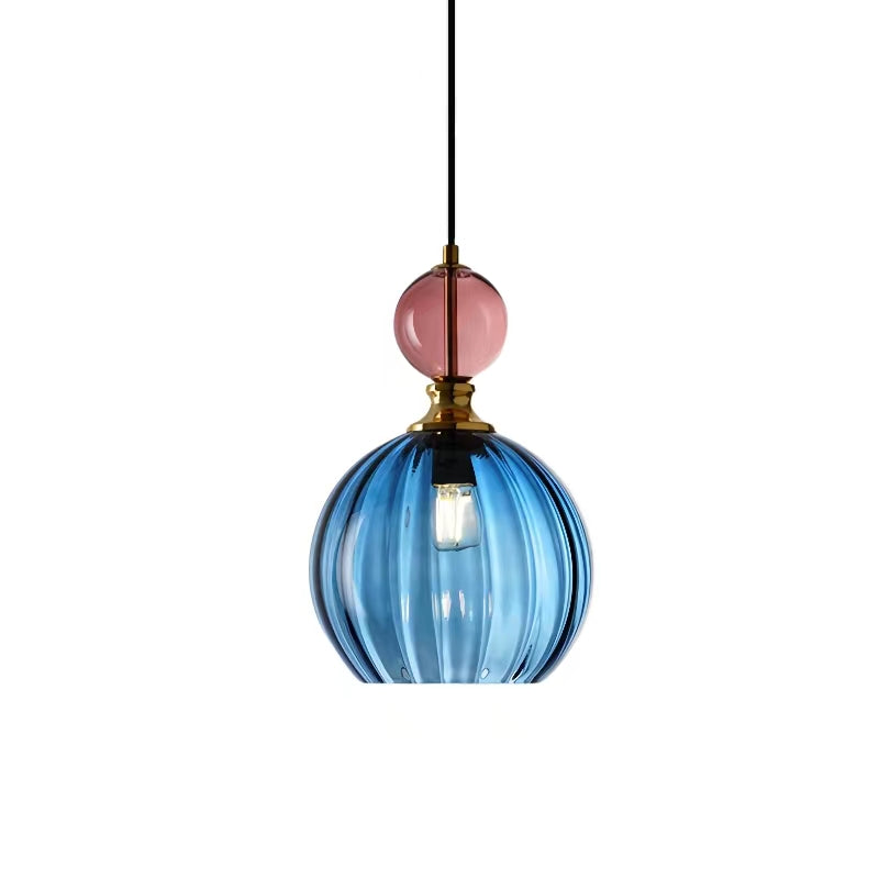 Nordic Ribbed Glass Globe Pendant Light