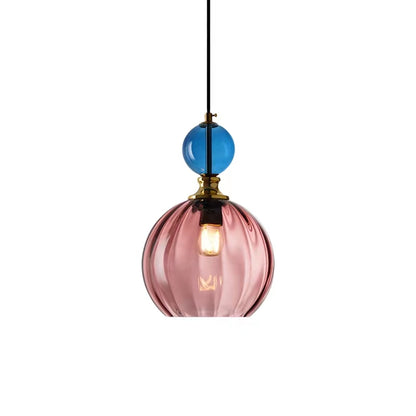 Nordic Ribbed Glass Globe Pendant Light