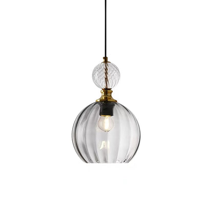 Nordic Ribbed Glass Globe Pendant Light