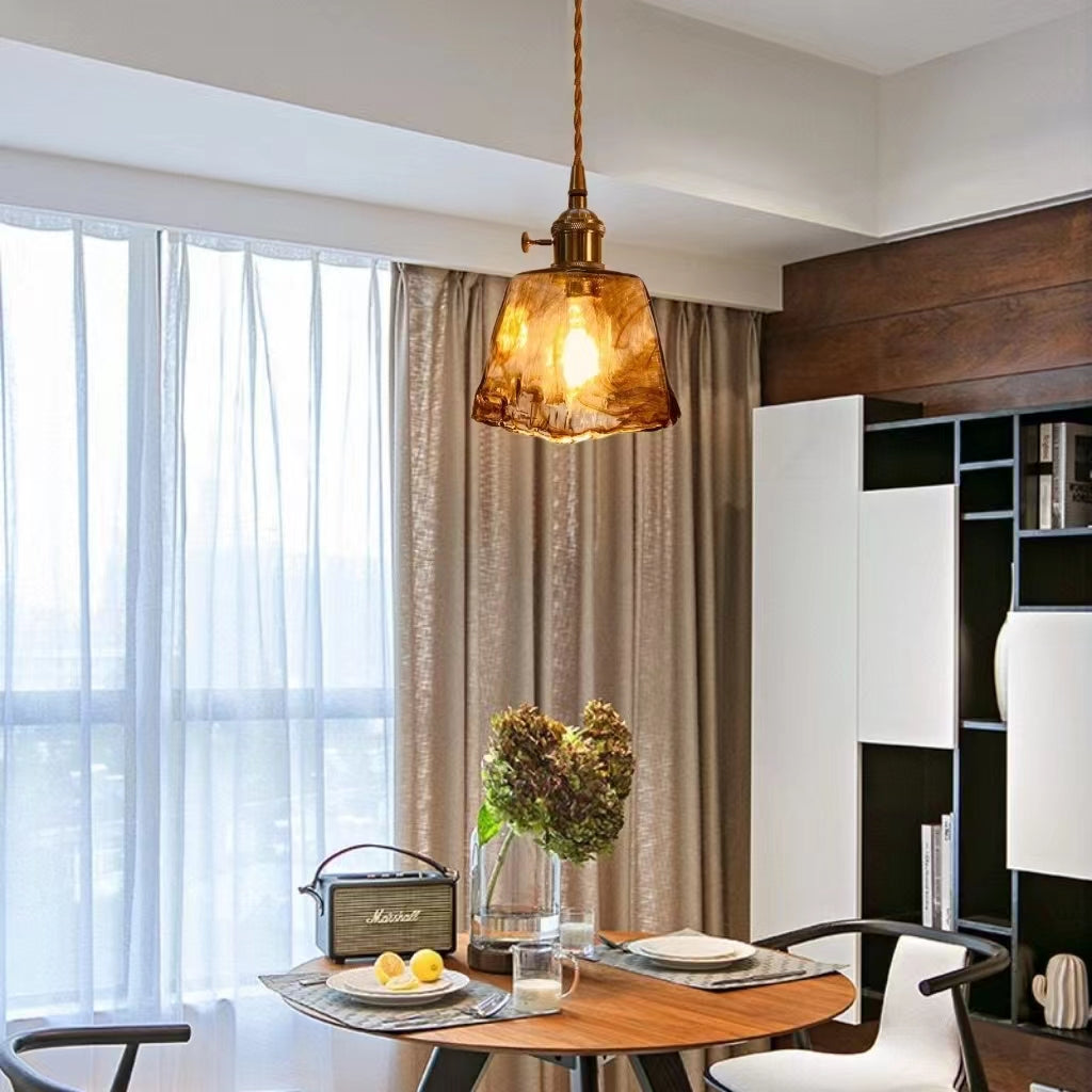 Nordic Vintage Brass Glass Pendant Lamp