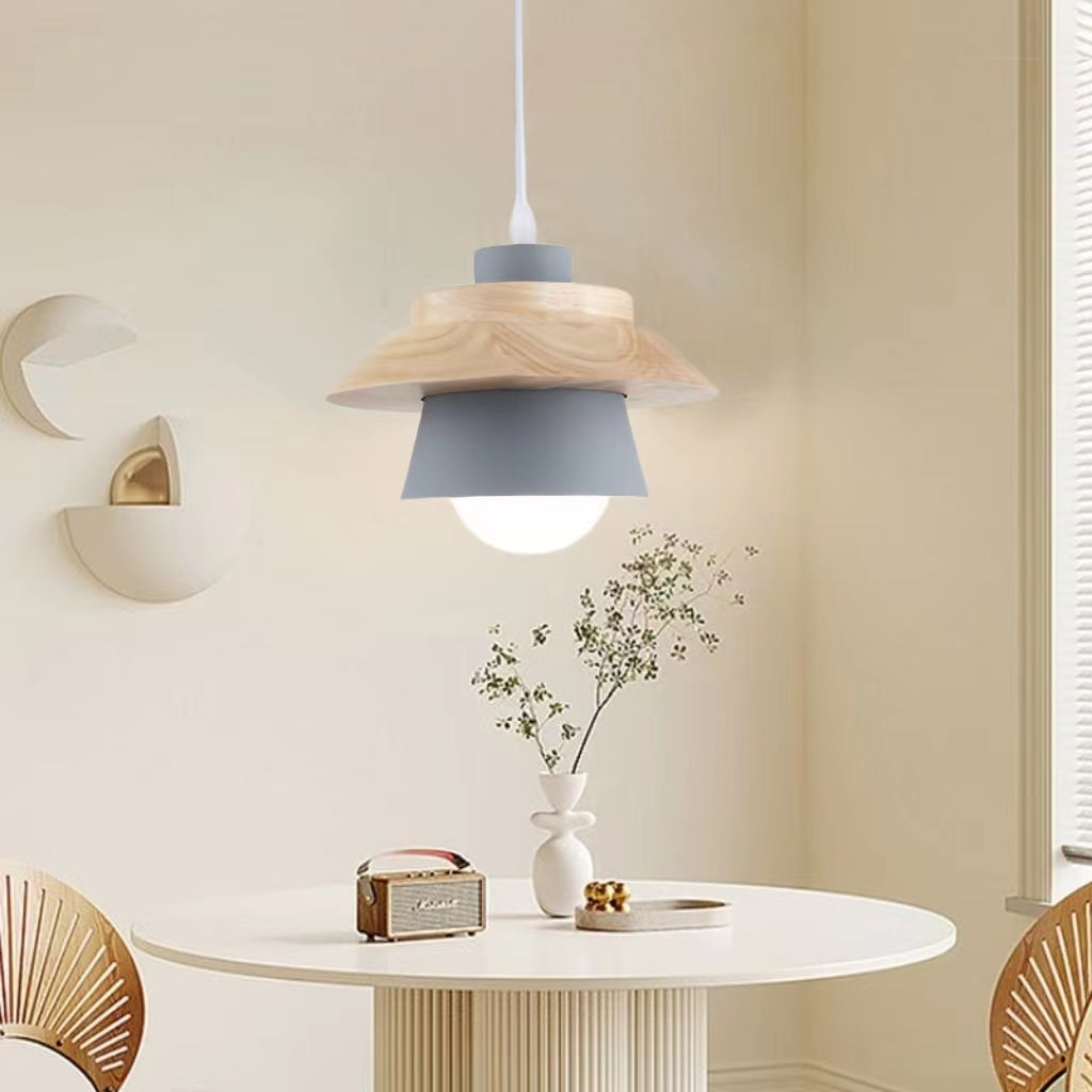 Nordic Macaron Metal Wooden Pendant Lamp