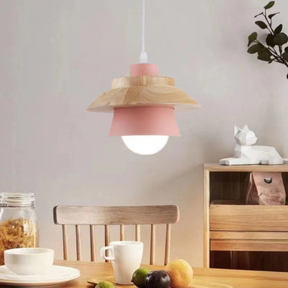 Nordic Macaron Metal Wooden Pendant Lamp